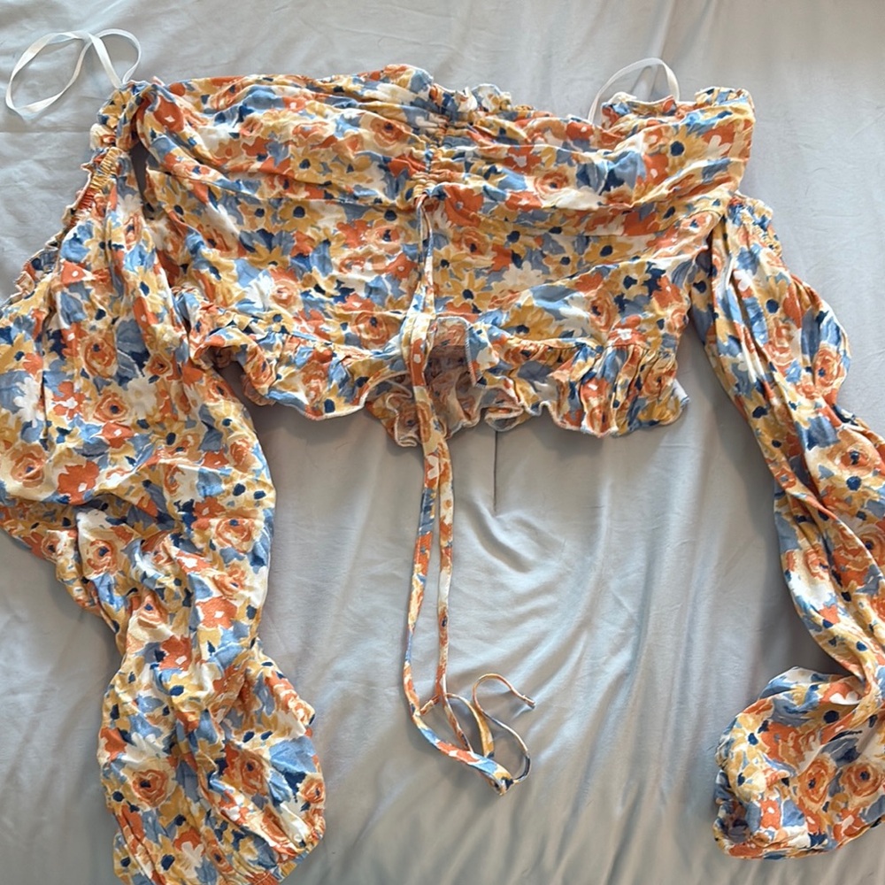Pink Lily Orange Brown Ruffled Crop Blouse